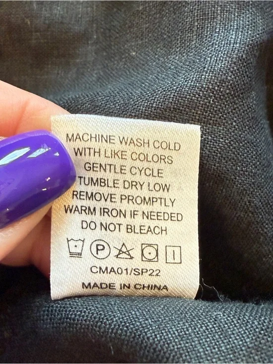 Quince 100% Linen Black Shirt Dress XL | Button Front Tie Waist 25253 - Picture 15 of 16